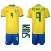 Billige Brasil Richarlison #9 Hjemmetrøye Barn VM 2022 Kortermet (+ korte bukser)